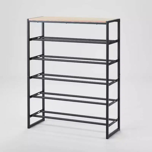 5 Tier Shoe Rack Black Metal with Natural Wood - Brightroom™