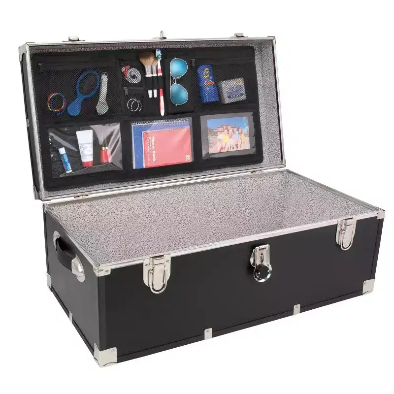 Organisateur de couvercle de malle Seward : Organisateur noir pour malles de camp et coffres de rangement, utilité universelle, aucun assemblage requis, capacité de 11,3 kg