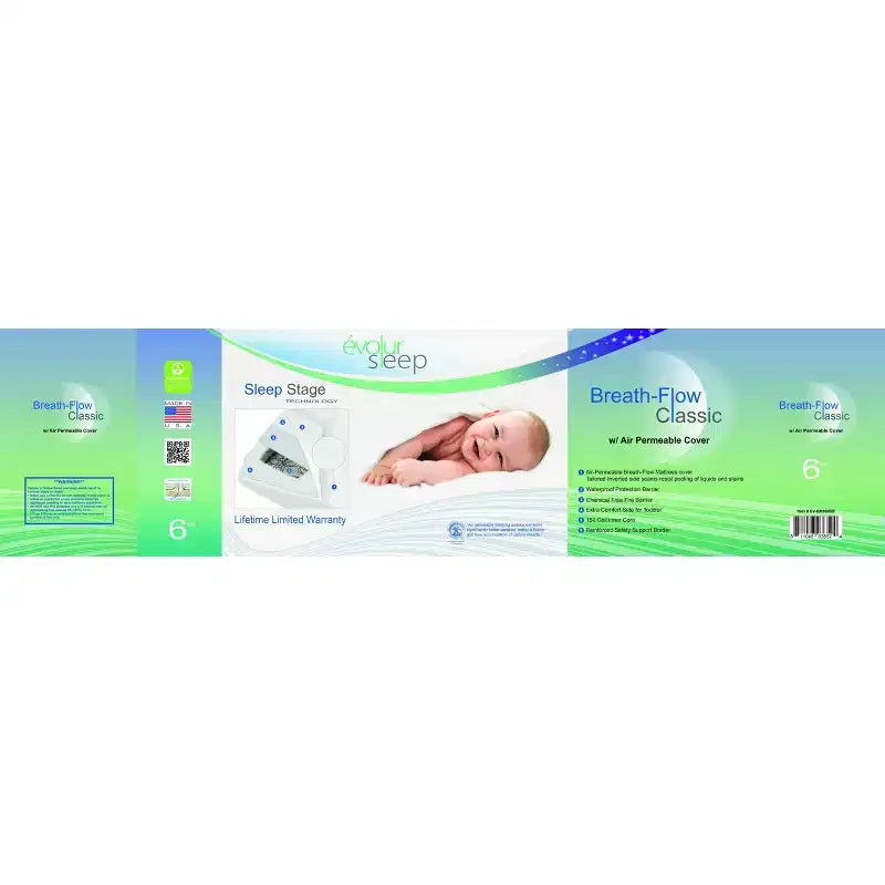 Matelas de berceau et de lit pour enfant Evolur Breath Flow Classic à ressorts intérieurs : Sensation moelleuse, housse en polyester, épaisseur de 6 po