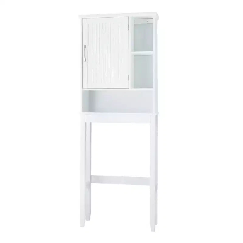 Teamson Home Newport Contemporary Wooden Over-the-Toilet Cabinet White: Freestanding Bathroom Organizer with Adjustable Shelf, Nickel Hardware