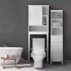 Teamson Home Newport meuble de rangement WC en bois contemporain blanc : Organisateur de salle de bain autoportant avec étagère réglable, ferrures nickelées