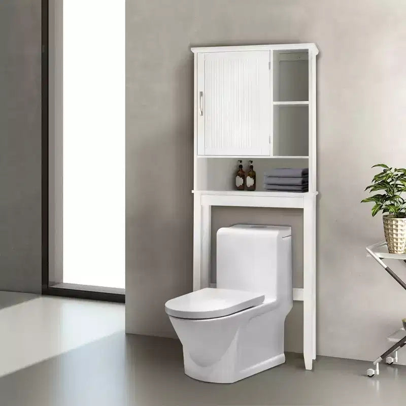 Teamson Home Newport meuble de rangement WC en bois contemporain blanc : Organisateur de salle de bain autoportant avec étagère réglable, ferrures nickelées