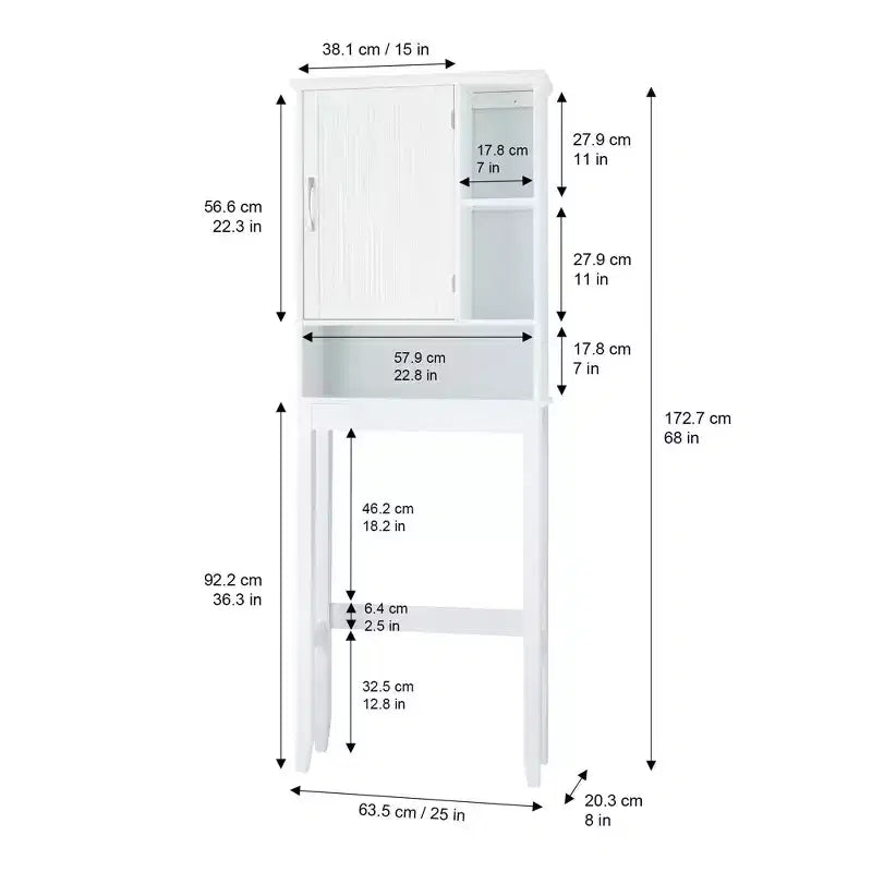 Teamson Home Newport meuble de rangement WC en bois contemporain blanc : Organisateur de salle de bain autoportant avec étagère réglable, ferrures nickelées