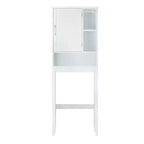 Teamson Home Newport meuble de rangement WC en bois contemporain blanc : Organisateur de salle de bain autoportant avec étagère réglable, ferrures nickelées
