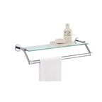Étagère murale en verre avec porte-serviettes chromé – Organisez tout : Rangement mural, Cadre en métal, Aucun outil nécessaire pour l'assemblage