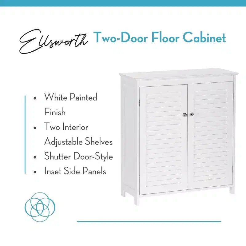 Meuble de rangement au sol RiverRidge Ellsworth pour salle de bain et buanderie avec portes et étagères réglables - Blanc