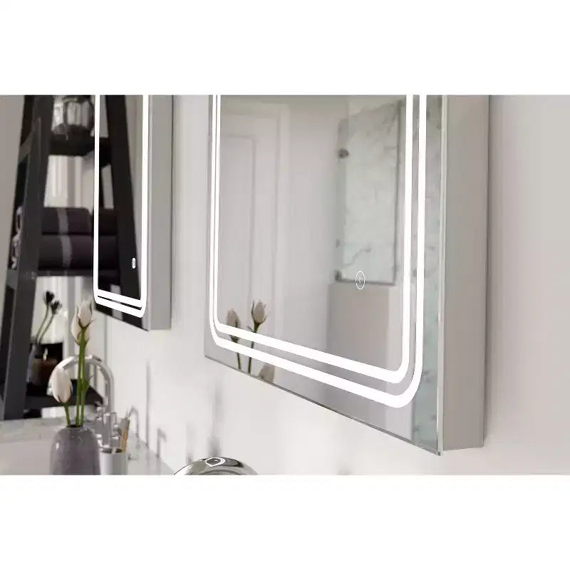 Miroir mural LED dimmable sans cadre 24"x30" avec verre anti-buée - Tosca : Miroir de rasage rectangulaire mural