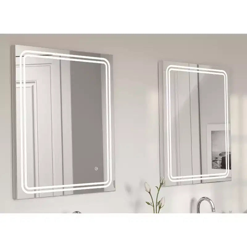 Miroir mural LED dimmable sans cadre 24"x30" avec verre anti-buée - Tosca : Miroir de rasage rectangulaire mural