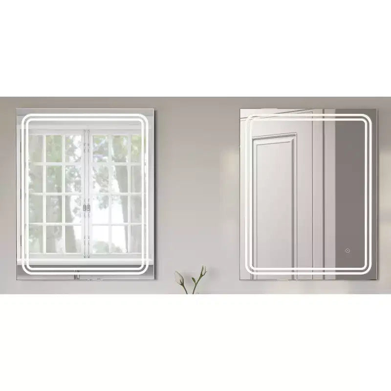 Miroir mural LED dimmable sans cadre 24"x30" avec verre anti-buée - Tosca : Miroir de rasage rectangulaire mural