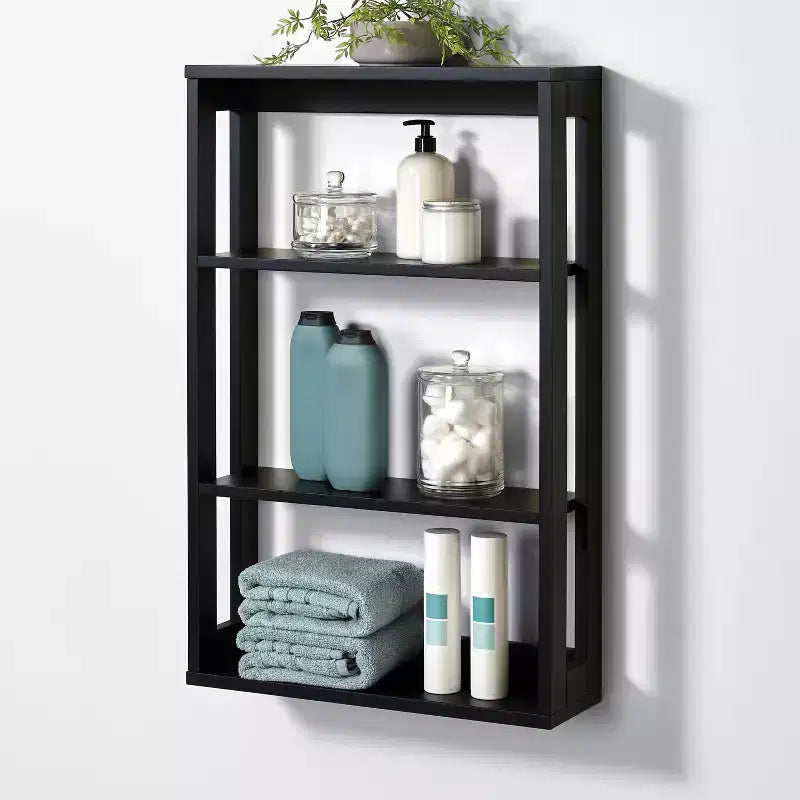 Étagère de rangement murale à 4 niveaux en bois composite noir mat – Zenna Home