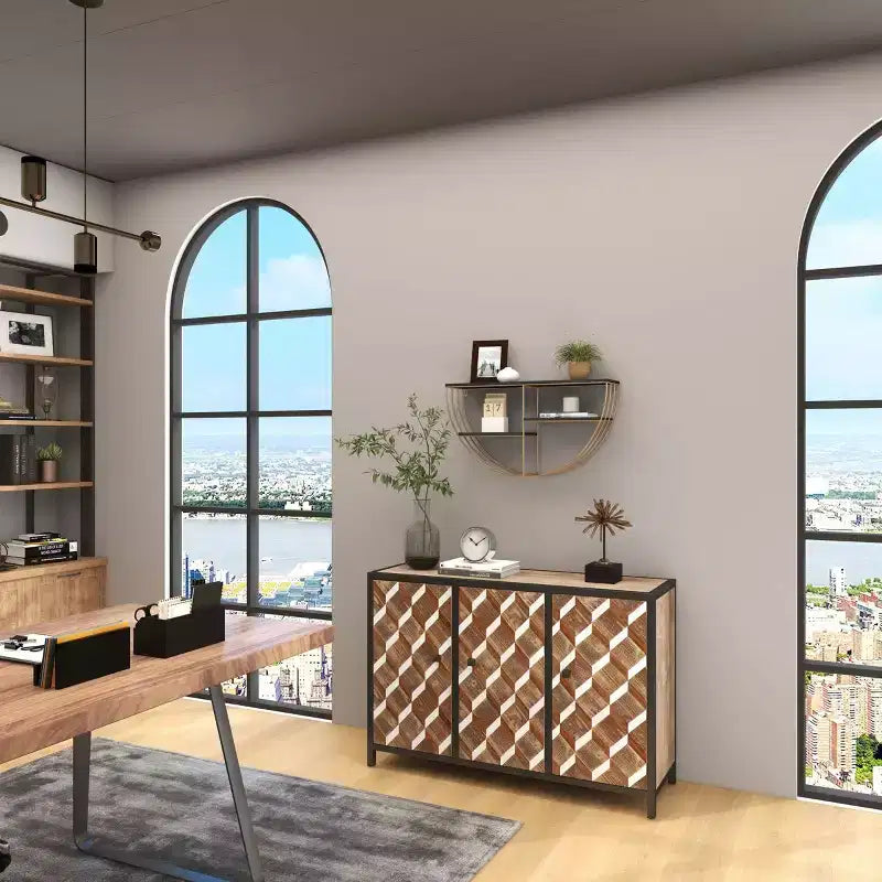 Étagère murale en bois 3 niveaux 38x71 cm demi-lune or - Olivia & May : MDF, aucun assemblage requis