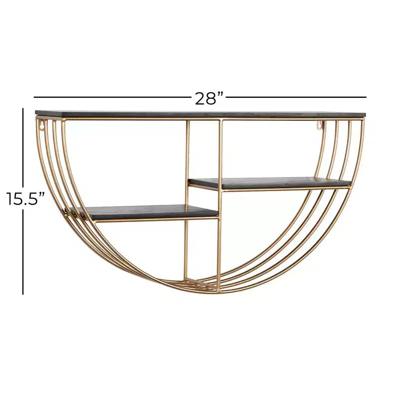Étagère murale en bois 3 niveaux 38x71 cm demi-lune or - Olivia & May : MDF, aucun assemblage requis