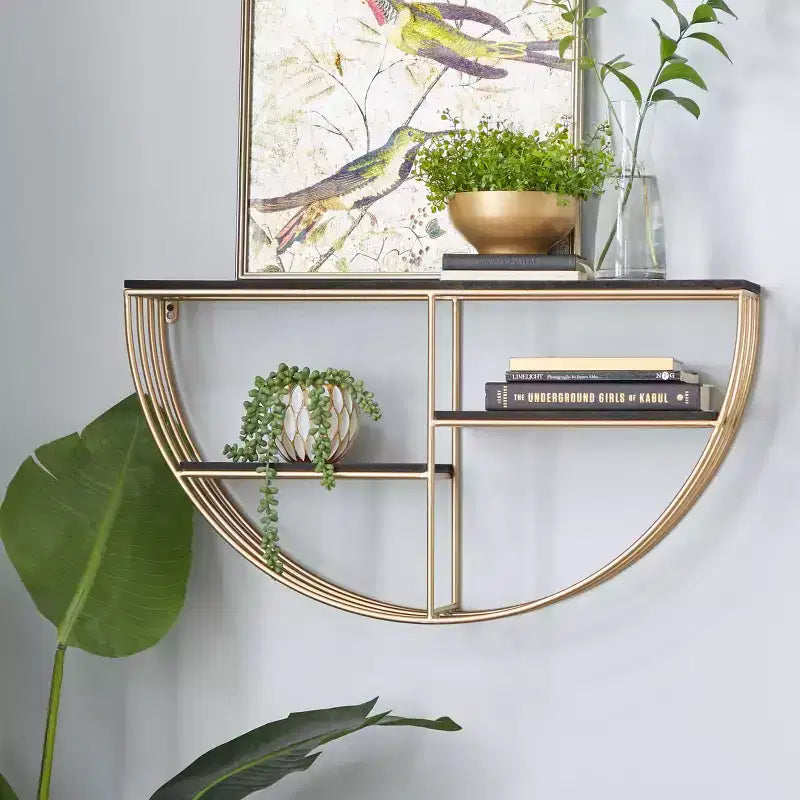 Étagère murale en bois 3 niveaux 38x71 cm demi-lune or - Olivia & May : MDF, aucun assemblage requis