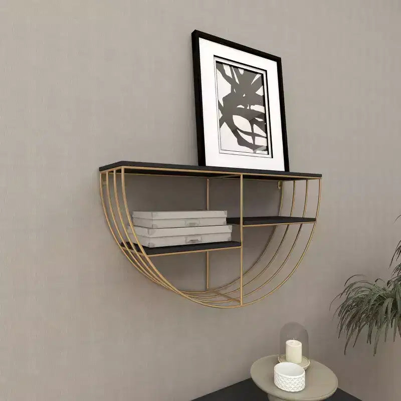 Étagère murale en bois 3 niveaux 38x71 cm demi-lune or - Olivia & May : MDF, aucun assemblage requis