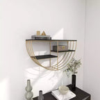 Étagère murale en bois 3 niveaux 38x71 cm demi-lune or - Olivia & May : MDF, aucun assemblage requis