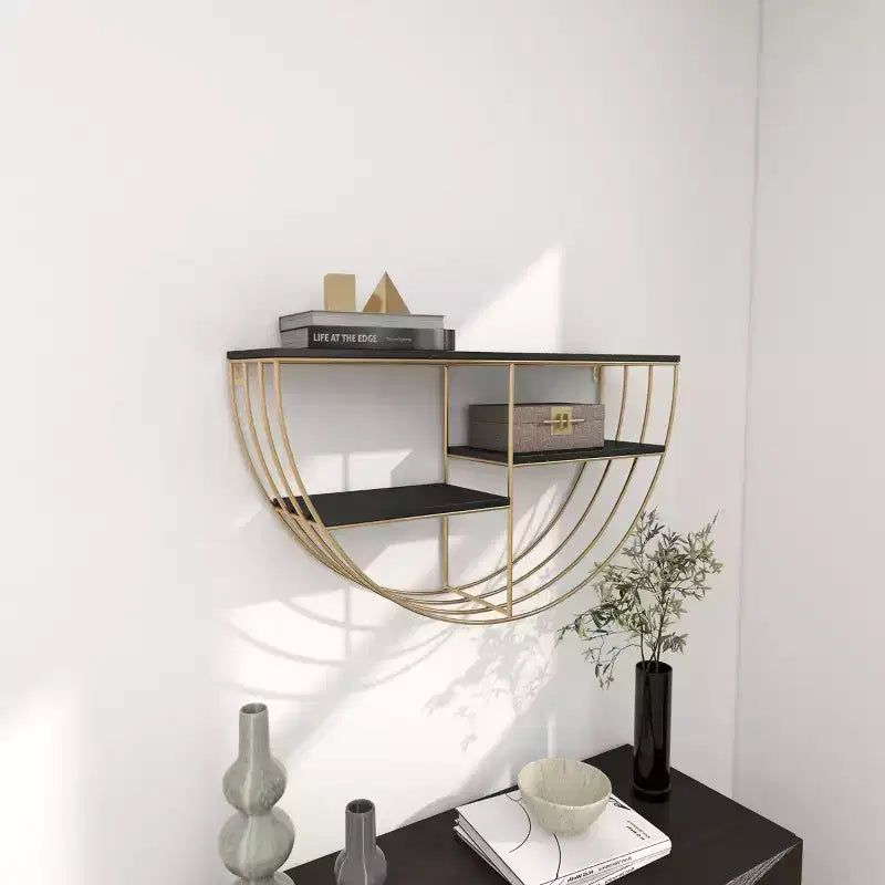 Étagère murale en bois 3 niveaux 38x71 cm demi-lune or - Olivia & May : MDF, aucun assemblage requis