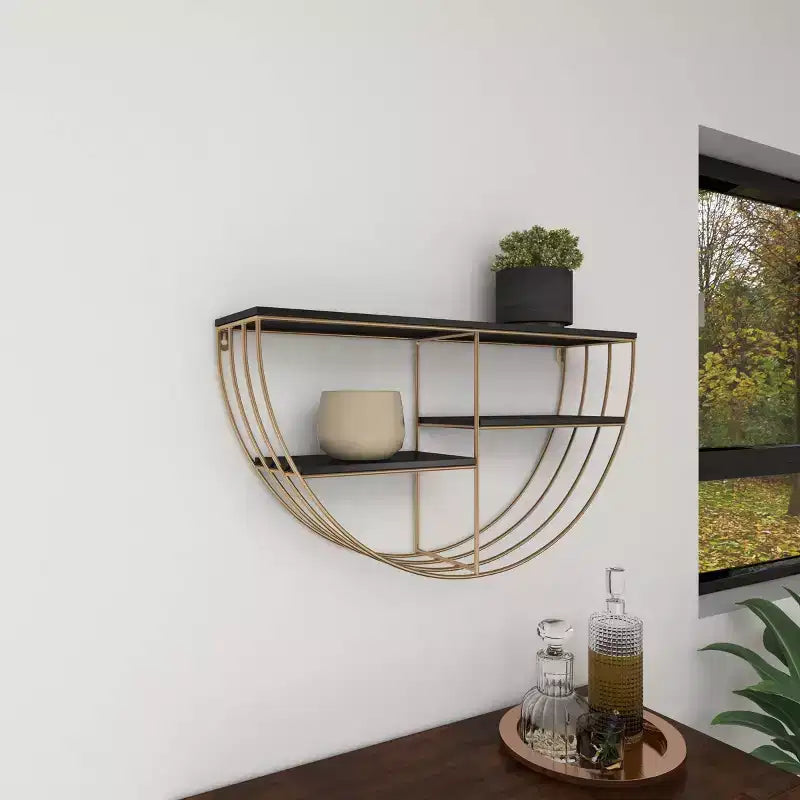 Étagère murale en bois 3 niveaux 38x71 cm demi-lune or - Olivia & May : MDF, aucun assemblage requis