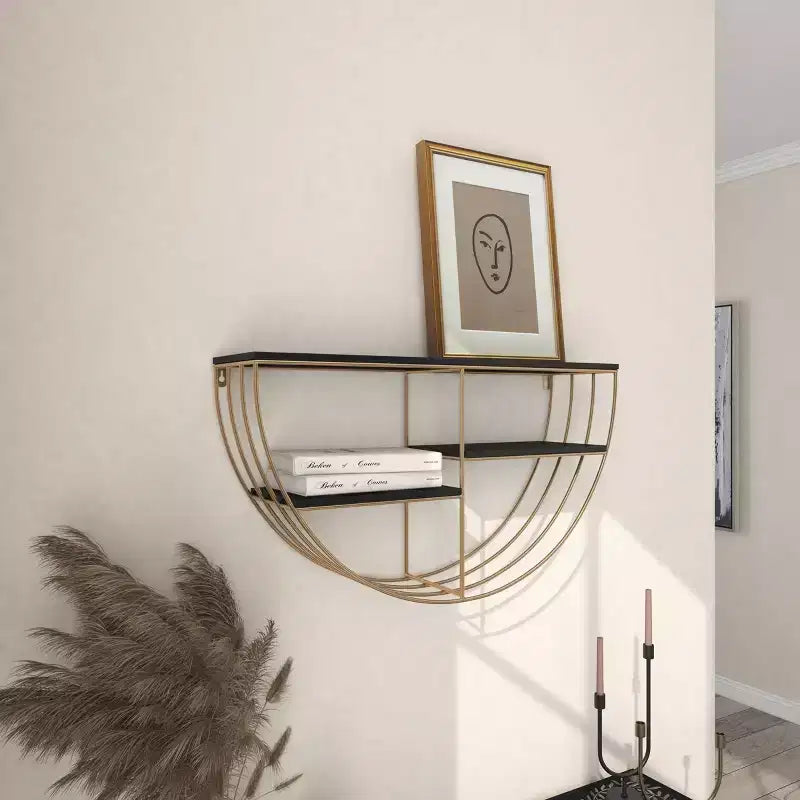 Étagère murale en bois 3 niveaux 38x71 cm demi-lune or - Olivia & May : MDF, aucun assemblage requis