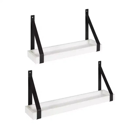 (Set of 2) 5" x 10" Sudbury Wood and Metal Wall Shelf Set White/Black - Kate & Laurel All Things Decor: Modern Floating Storage