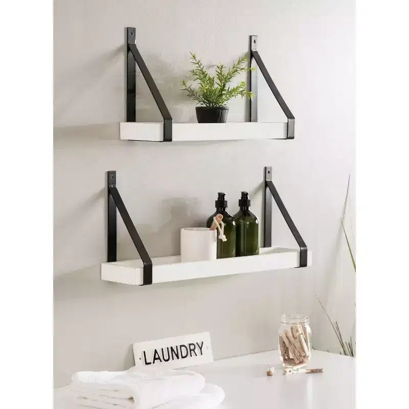 (Lot de 2) Étagères murales Sudbury 12,7 x 25,4 cm en bois et métal blanc/noir – Kate & Laurel All Things Decor : Rangement flottant moderne