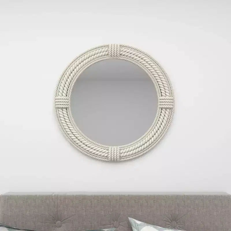 Miroir mural en bois côtier avec accents de corde enroulée Blanc - Olivia & May: Décor de plage nautique, aucun assemblage requis
