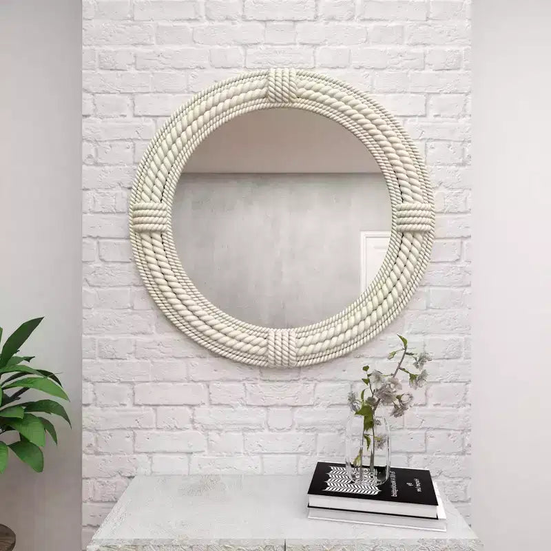 Miroir mural en bois côtier avec accents de corde enroulée Blanc - Olivia & May: Décor de plage nautique, aucun assemblage requis