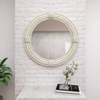 Miroir mural en bois côtier avec accents de corde enroulée Blanc - Olivia & May: Décor de plage nautique, aucun assemblage requis