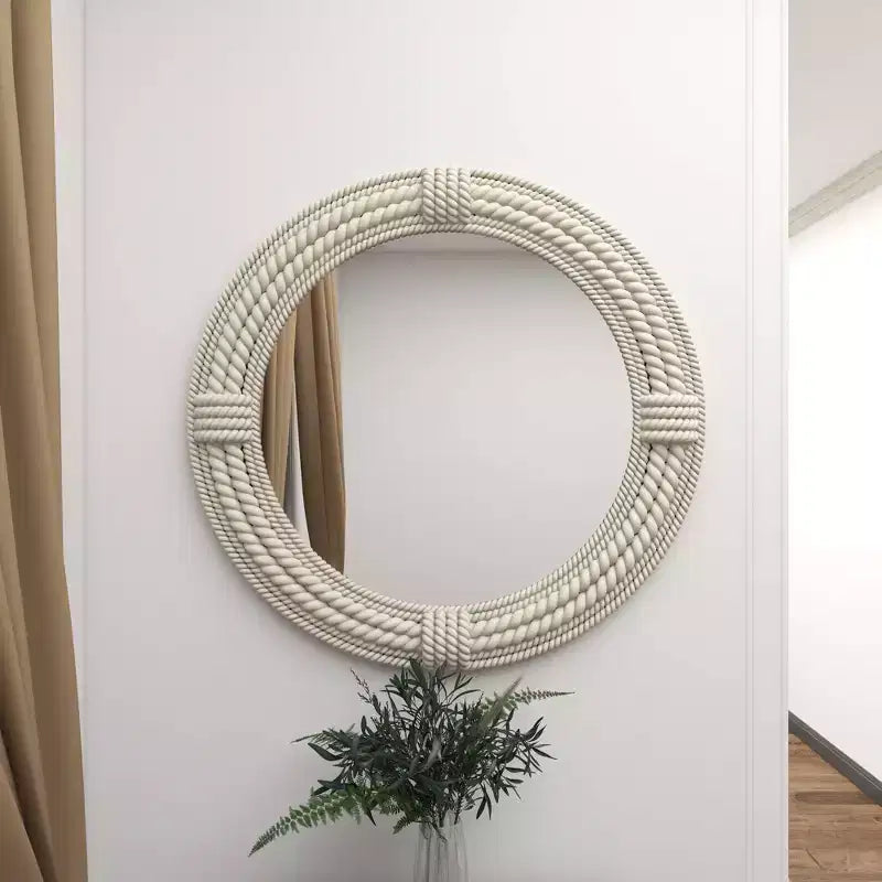 Miroir mural en bois côtier avec accents de corde enroulée Blanc - Olivia & May: Décor de plage nautique, aucun assemblage requis