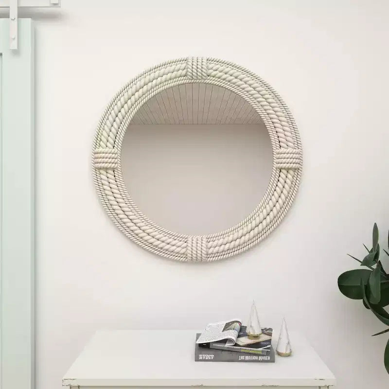 Miroir mural en bois côtier avec accents de corde enroulée Blanc - Olivia & May: Décor de plage nautique, aucun assemblage requis