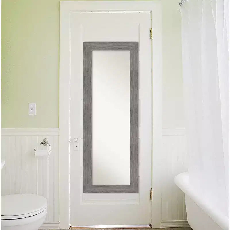Miroir de porte Amanti Art 20" x 54" pleine longueur, gris à fines rayures, sans biseau : Rectangle moderne, cadre en polystyrène