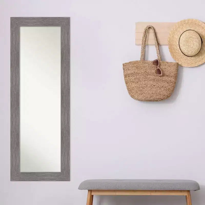 Miroir de porte Amanti Art 20" x 54" pleine longueur, gris à fines rayures, sans biseau : Rectangle moderne, cadre en polystyrène