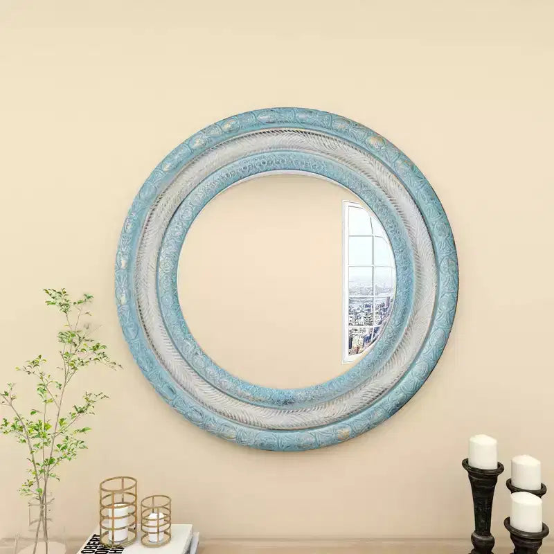 Miroir Mural Sculpté Floral en Bois Beige - Olivia & May : Cottage Champêtre, Cadre en MDF, Aucun Assemblage Requis