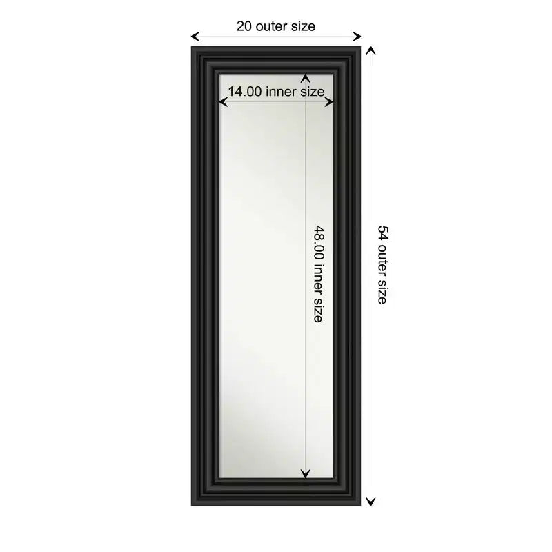 Miroir de porte pleine longueur Amanti Art noir colonial non biseauté de 20 po x 54 po – Quincaillerie de suspension incluse, cadre en polystyrène