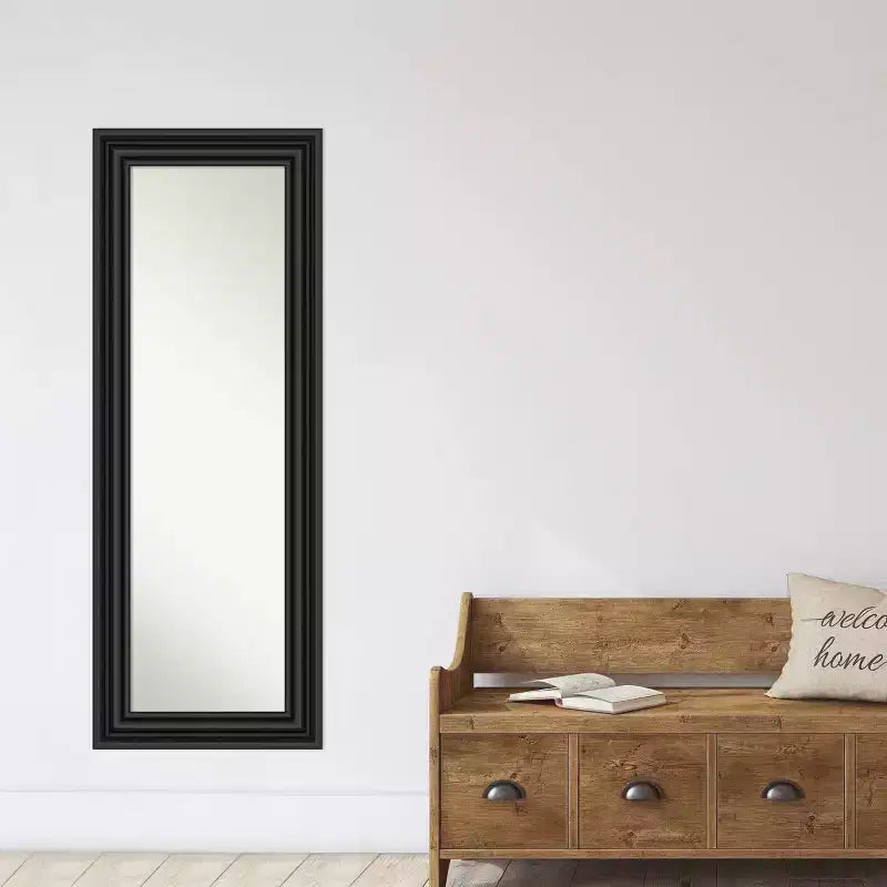 Miroir de porte pleine longueur Amanti Art noir colonial non biseauté de 20 po x 54 po – Quincaillerie de suspension incluse, cadre en polystyrène