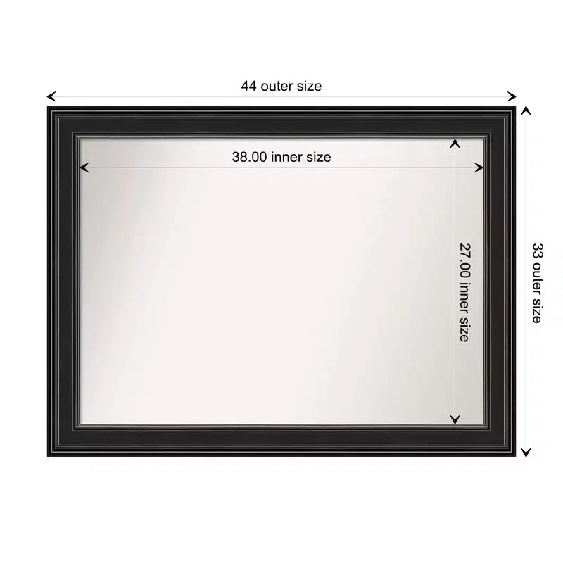 Miroir mural de salle de bain Amanti Art 44x33" sans biseau noir Ridge : rectangulaire moderne, quincaillerie de montage incluse