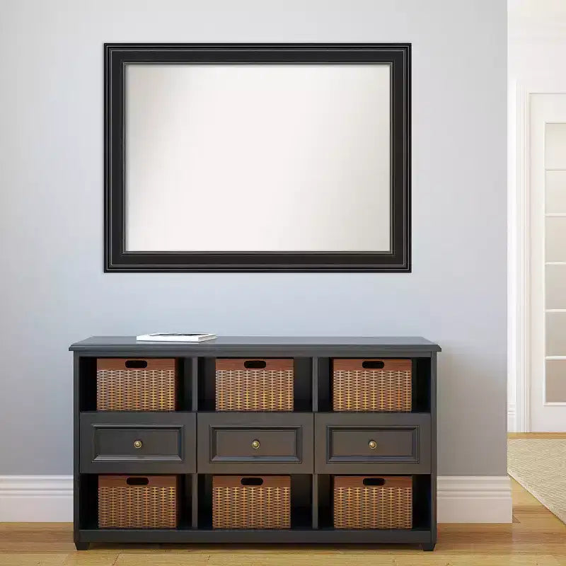 Miroir mural de salle de bain Amanti Art 44x33" sans biseau noir Ridge : rectangulaire moderne, quincaillerie de montage incluse
