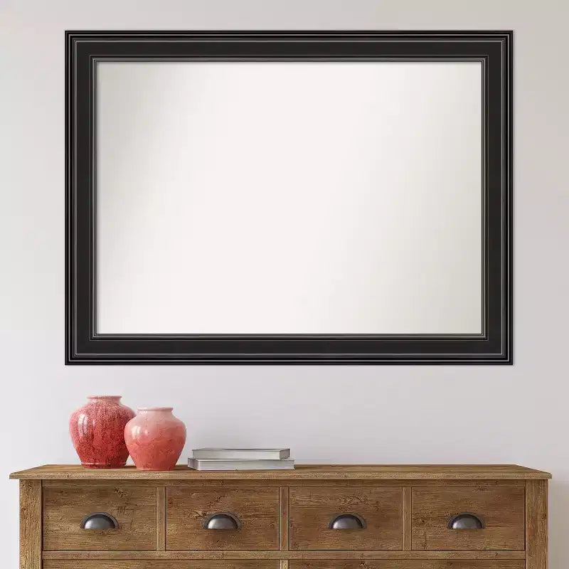 Miroir mural de salle de bain Amanti Art 44x33" sans biseau noir Ridge : rectangulaire moderne, quincaillerie de montage incluse