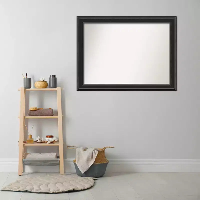 Miroir mural de salle de bain Amanti Art 44x33" sans biseau noir Ridge : rectangulaire moderne, quincaillerie de montage incluse