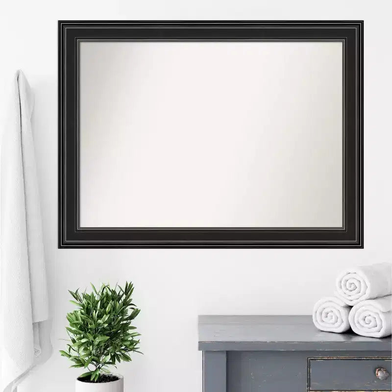 Miroir mural de salle de bain Amanti Art 44x33" sans biseau noir Ridge : rectangulaire moderne, quincaillerie de montage incluse
