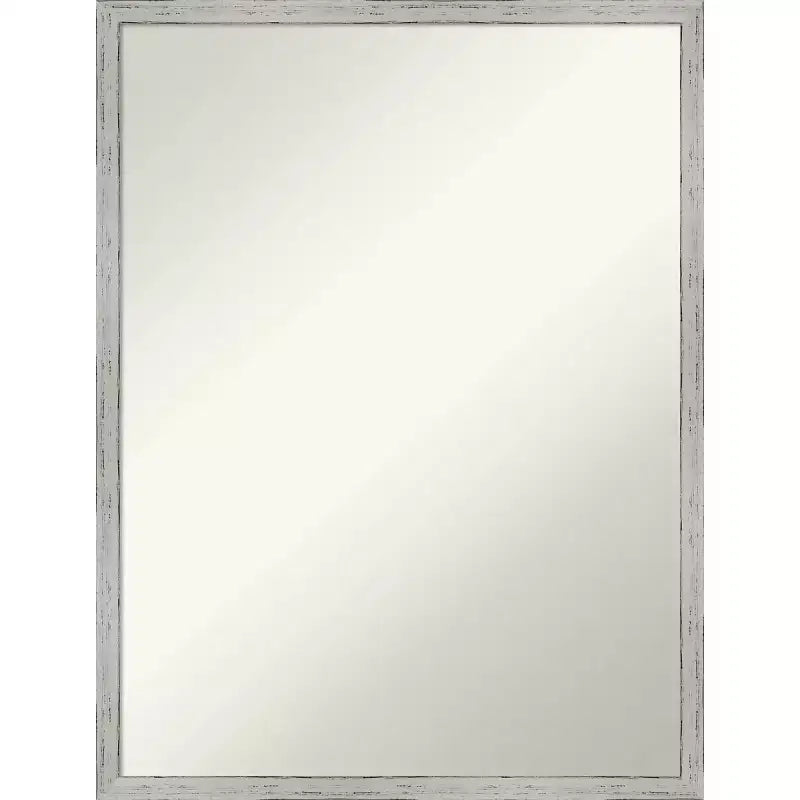 19" x 25" Non-Beveled Shiplap White Narrow Wood Wall Mirror - Amanti Art: Modern Rectangular, Includes Mount Hardware