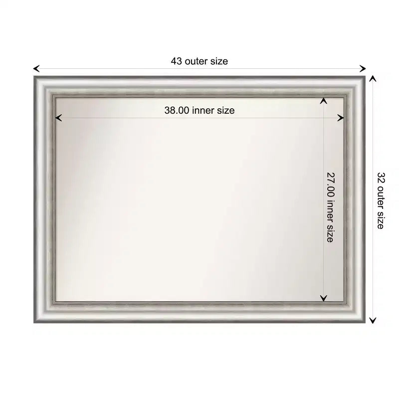 Miroir mural de salle de bain 43" x 32" non biseauté, argent - Amanti Art : Rectangulaire moderne, cadre en polystyrène, montage mural
