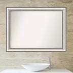 Miroir mural de salle de bain 43" x 32" non biseauté, argent - Amanti Art : Rectangulaire moderne, cadre en polystyrène, montage mural