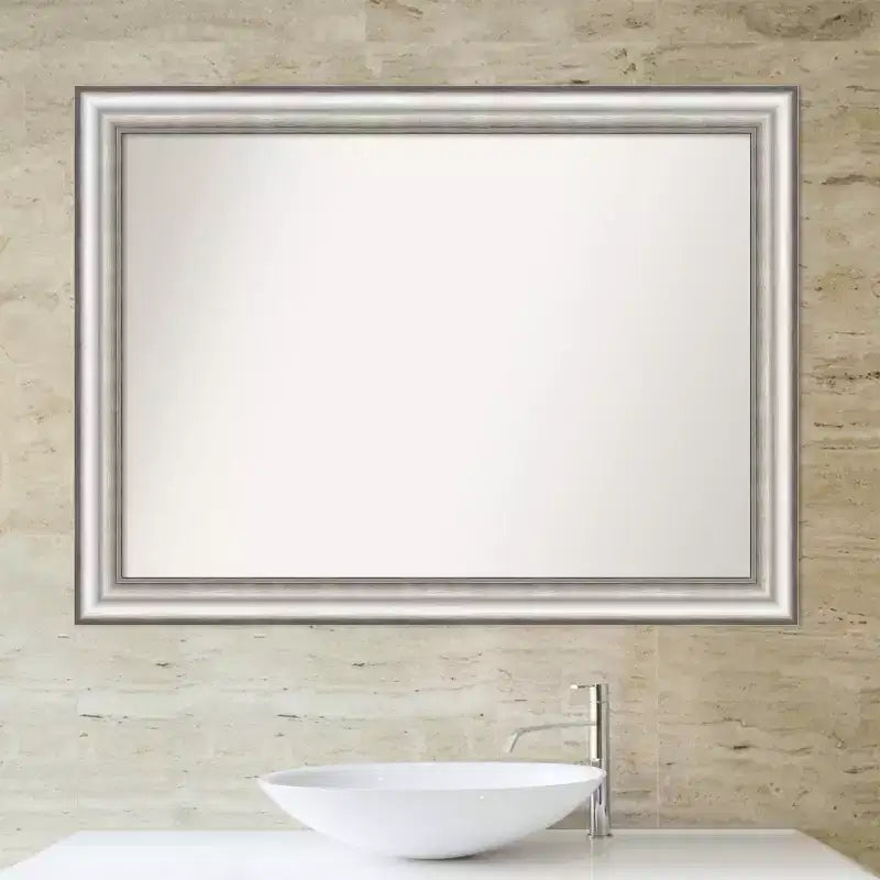 Miroir mural de salle de bain 43" x 32" non biseauté, argent - Amanti Art : Rectangulaire moderne, cadre en polystyrène, montage mural