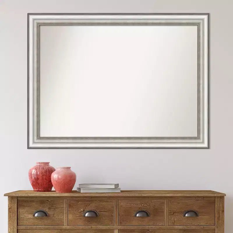 Miroir mural de salle de bain 43" x 32" non biseauté, argent - Amanti Art : Rectangulaire moderne, cadre en polystyrène, montage mural