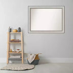 Miroir mural de salle de bain 43" x 32" non biseauté, argent - Amanti Art : Rectangulaire moderne, cadre en polystyrène, montage mural