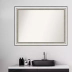 Miroir mural de salle de bain 43" x 32" non biseauté, argent - Amanti Art : Rectangulaire moderne, cadre en polystyrène, montage mural