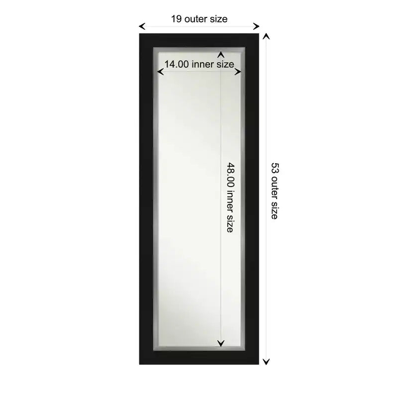 Miroir de porte pleine longueur noir et argenté en EVA de 20 po x 54 po sans biseau - Amanti Art : à suspendre sur la porte