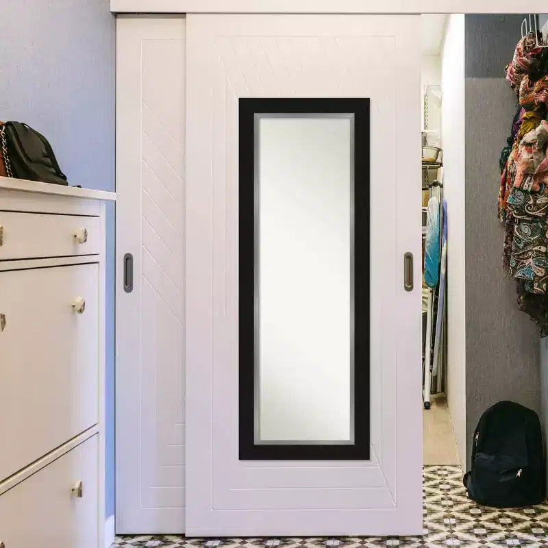 Miroir de porte pleine longueur noir et argenté en EVA de 20 po x 54 po sans biseau - Amanti Art : à suspendre sur la porte