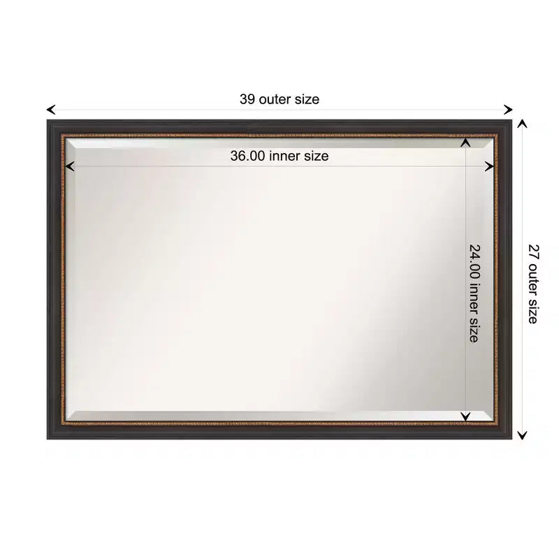 Miroir mural biseauté noir Ashton en bois 39" x 27" - Amanti Art : Rectangulaire moderne, aucun assemblage requis