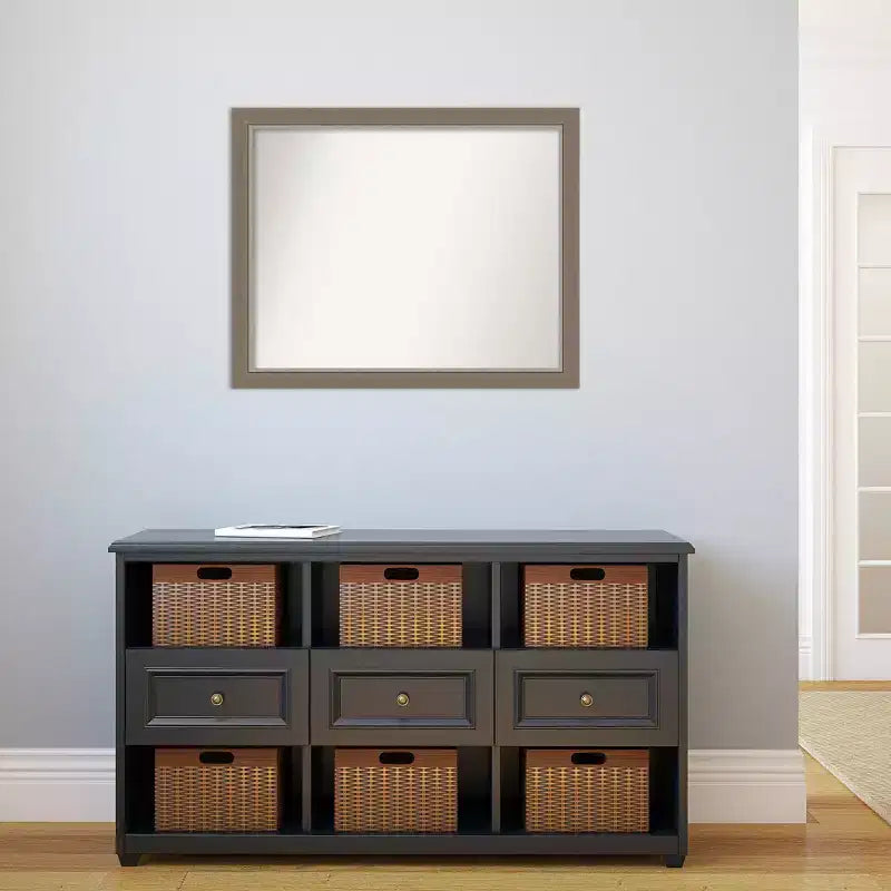 Miroir mural étroit de 31 po x 25 po, sans biseau, en EVA marron - Amanti Art